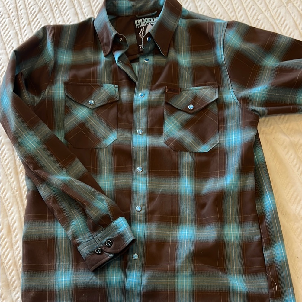 Dixxon Men's Brown and Blue Plaid Shirt